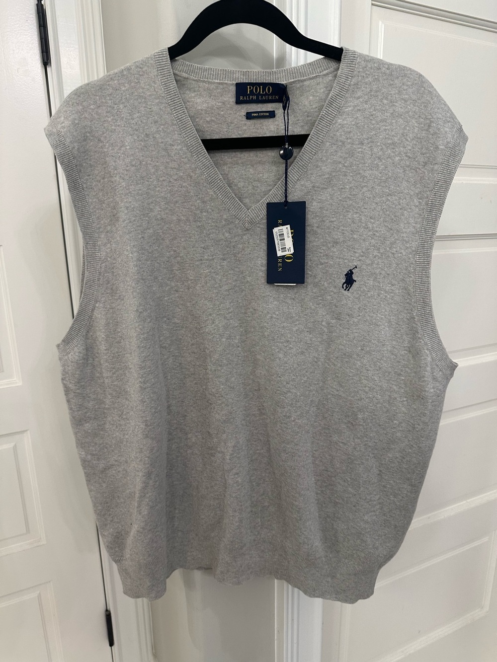 NEW Polo Ralph Lauren Pima Cotton Sweater Vest Stone Gray Navy Pony Preppy 2XL